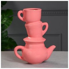 Ваза настольная "Сервиз", розовая, 30 см 4995252 Керамика ручной работы
