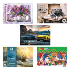 Альбом для рисования, А4, 40 листов, скоба, обложка картон, HATBER, 205х290 мм, "Ассорти", 40А4В, A274149