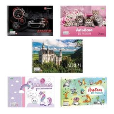 Альбом для рисования, А4, 24 листа, спираль, обложка картон, HATBER "ECO", 205х300 мм, Ассорти (5 видов), 24А4Cсп