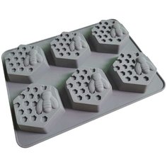 Силиконовая форма для льда, конфет и мыла Пчелы, серый, 24,5х18,3х2,8 см, Kitchen Angel KA-FORMICE-26