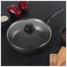 Сотейник 24 см Русская кухня лён, стеклянная крышка, съемная ручка 4790969 Калитва