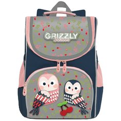 Ранец GRIZZLY школьный, анатомическая спинка, на ножках, для девочек, "Совы", 33х25х13 см, RAm-184-11/2