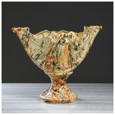 Конфетница "Ладья", под малахит, 40 см 1553248 Керамика ручной работы