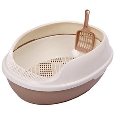 Buddy туалет для кошек с бортиком, решеткой и совком 50x38x2 см коричневый