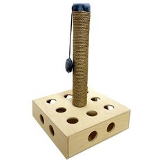Игрушка-когтеточка развивающая для кошек из дерева "Квадрат со столбиком" 35*35*55 см Zo Oexpress