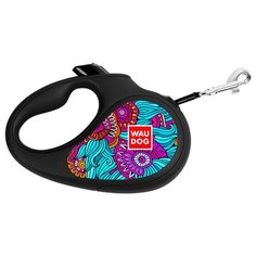 WAUDOG рулетка для собак с рисунком "Лето", черная, ремень 5 м, 15 кг, S Collar