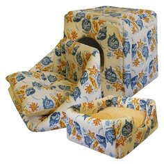 Домик для собак и кошек ZOOexpress Куб-трансформер Ривьера №2 50х50х48 см бежевый