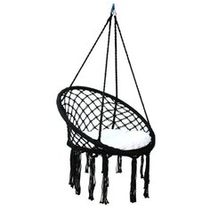 Подвесное кресло Чудесный сад Макраме с подушкой, черный/белый