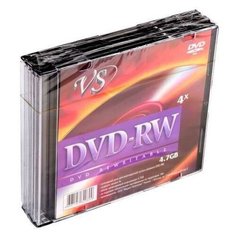 Оптический диск DVD-RW VS 4.7Gb, 4x, slim case, 1шт. (VSDVDRWSL01)