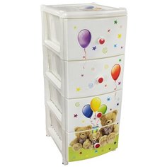 Бельевой комод Альтернатива Для игрушек 4 секции (круглые ручки, широкий) медвежата Alternativa