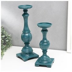 Подсвечник полистоун "Колонна" набор 2 шт синий 25х10х10 33,5х11х11 см 5449256 Сима ленд