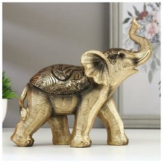 Сувенир полистоун "Золотистый слонёнок с пальмовыми листьями на попоне" 17,5х7х19 см 4767098 Сима ленд