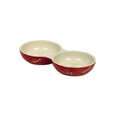 Миска двойная керамическая с рисунком "Cat" (красная), 22 см Nobby