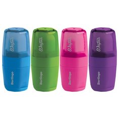 Точилка пластиковая с ластиком Berlingo "Western", 1 отверстие, контейнер, ассорти