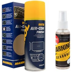 Очиститель кондиционера автомобиля (шашка для кондиционера) MANNOL Air-Con Fresh 9978 200 мл + Ароматизатор для автомобиля / в машину спрей CONTEX WARNING SEXOHOLIC с ароматом ванили и восточных сладостей 2149/863s