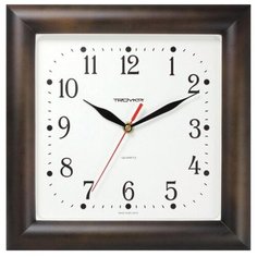 Часы настенные TROYKA 81863835, квадрат, белые, коричневая рамка, 29х29х3,5 см Тройка