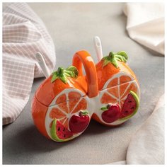 Банка для сыпучих продуктов 2 секции "Апельсин" 200 мл, 2 ложки, 15х6х11 см 4344030 Сима ленд