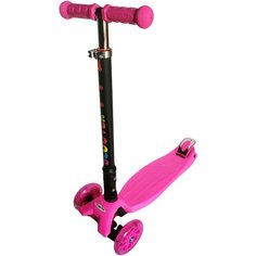 Самокат SCOOTER трёхколёсны со светящимися колёсами и складным рулём однотонный