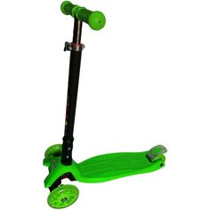 Самокат SCOOTER трёхколёсны со светящимися колёсами и складным рулём однотонный