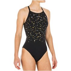 Купальник слитный для девочек Jade Star, размер: 8-9 лет (131-140 см), цвет: Черный/Белоснежный NABAIJI Х Декатлон Decathlon