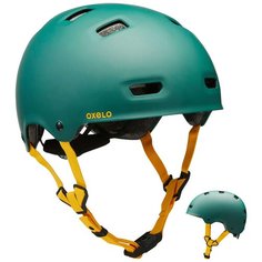 Шлем для катания на роликах, скейтборде, самокате MF540 Urban Green, размер: S/52-55, цвет: Тёмно-Еловый/Оранжево-Желтый OXELO Х Декатлон Decathlon