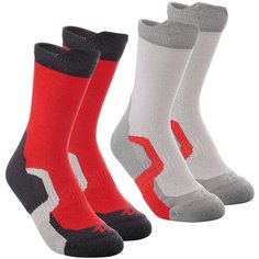 Носки для горных походов с высоким голенищем детские 2 пары красные Crossocks QUECHUA Х Decathlon Вишневый EU35/38