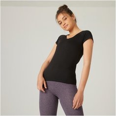 Футболка для фитнеса женская зауженная эластичная 500 черная NYAMBA Х Decathlon Черный 3XL