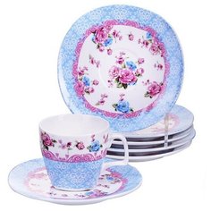 Кофейный сервиз Loraine 24756, 6 персон, 12 предм., голубой/белый/розовый