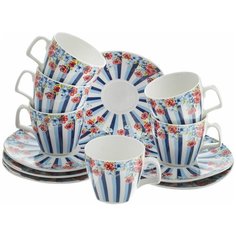 Кофейный сервиз Loraine Цветок, 6 персон, 12 предм., белый/синий/красный
