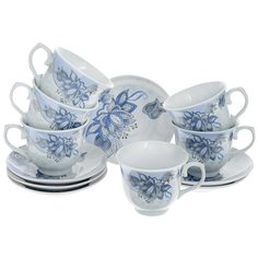 Чайный сервиз Loraine Цветы 25786, 6 персон, 12 предм., белый/синий