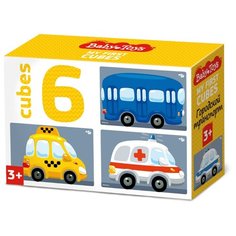 Кубики "Городской транспорт", 6 штук (без обклейки) Baby Toys