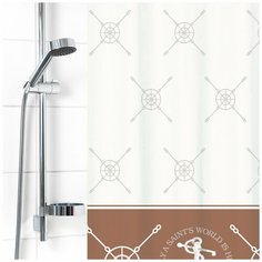 1587-3 Штора для ванной комнаты 180х180см Якоря коричневые полиэстер Вилина