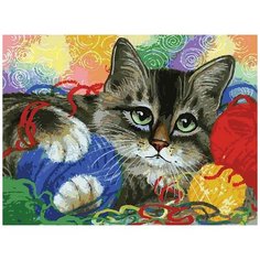 Картина по номерам Белоснежка "Котик с клубочками", 30x40 см