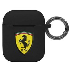Силиконовый чехол для AirPods Ferrari Silicone case with ring, цвет черный (FESACCSILSHBK)