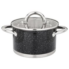 Кастрюля Agness со стеклянной крышкой, нерж.сталь, серия black marble 1,8л 16х9,5 см (937-305)