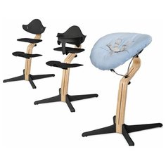 Детский стульчик Evomove Nomi от 0 мес до 12 лет с белым основанием (комплект) черный; текстиль - лазурь