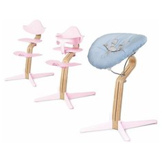Детский стульчик Evomove Nomi от 0 мес до 12 лет с белым основанием (комплект) розовый; текстиль - лазурь