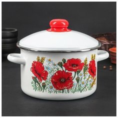 Кастрюля 3 л 01-Б1612/4-Маки красные-Г 1468221 Эмаль
