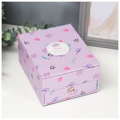 Шкатулка кожзам для украшений "Растения" сиреневая 8,5х18х14 см 4768227 Сима ленд