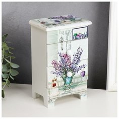 Шкатулка дерево комод 3 ящика "Лаванда в вазах" 18,5х11,5х7,5 см 5166265 Сима ленд