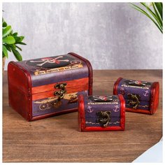 Шкатулка дерево "Череп-пират" набор 3 шт 5,5х8,5х5,5 10,5х15х10 см 3974761 Сима ленд