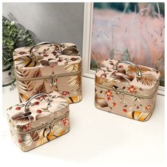 Шкатулка кожзам для косметики "Золотые листья" н-р 3 шт 16,5х15х23; 14х13х21; 10,5х10х18,5см 50438 Сима ленд