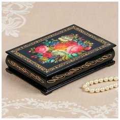 Шкатулка «Цветы на чёрном», 11х16 см, лаковая миниатюра 2314281 Сима ленд