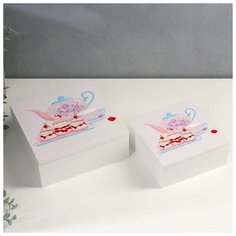 Шкатулка дерево "Чай с десертом" набор 2 шт 6,5х16х16 8,2х20,5х20,5 см 3740503 Сима ленд