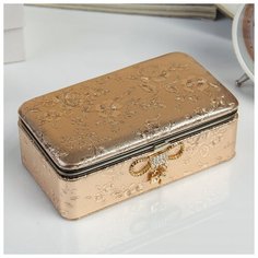 Шкатулка кожзам для украшений "Цветы" розовое золото 5,5х14,7х8,5 см 3909000 Сима ленд