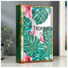 Шкатулка-книга дерево кожзам "Фламинго в тропиках" зеркало 26х17,5х5 см 4785035 Сима ленд