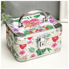 Шкатулка металлокаркас сундучок "Фламинго в джунглях" блёстки 9,5х17,5х13,5 см 5127026 Сима ленд