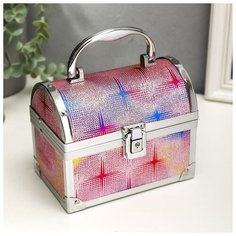 Шкатулка металлокаркас сундучок "Вспышки разноцветные на розовом" 13х16,5х10,5 см 5127021 Сима ленд
