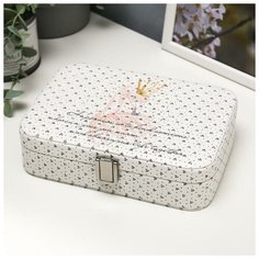 Шкатулка кожзам для украшений "Фламинго в короне, с блёстками" 5,6х14,7х21 см 5046029 Сима ленд