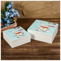 Шкатулка дерево "Чашечка чая и птичка" набор 2 шт 6,5х16х16 8,2х20,5х20,5 см 3740505 Сима ленд